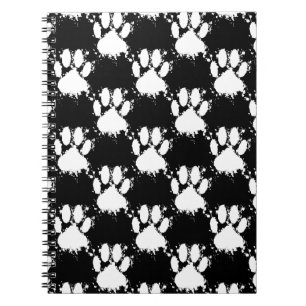White Dog Paw Pattern met Paint Splatter Notitieboek