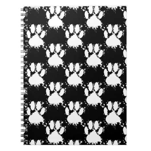 White Dog Paw Pattern met Paint Splatter Notitieboek (Voorkant)