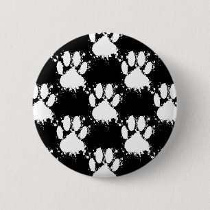 White Dog Paw Pattern met Paint Splatter Ronde Button 5,7 Cm