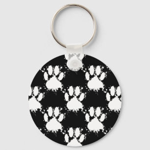 White Dog Paw Pattern met Paint Splatter Sleutelhanger