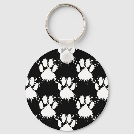 White Dog Paw Pattern met Paint Splatter Sleutelhanger (Voorkant)