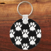 White Dog Paw Pattern met Paint Splatter Sleutelhanger (Voorkant)