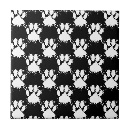 White Dog Paw Pattern met Paint Splatter Tegeltje (Voorkant)