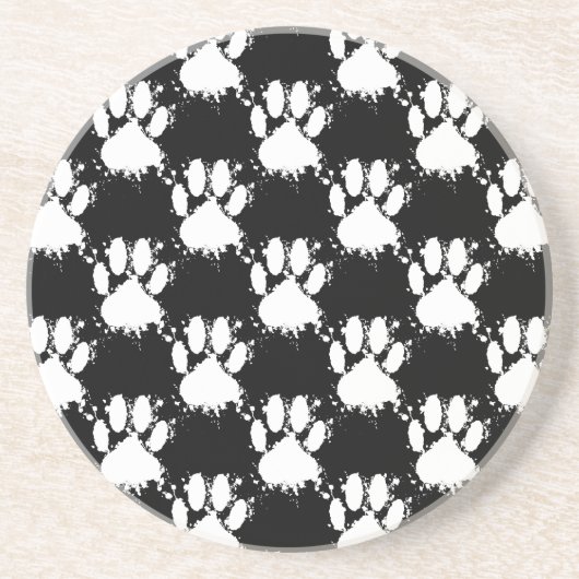 White Dog Paw Pattern met Paint Splatter Zandsteen Onderzetter (Voorkant)