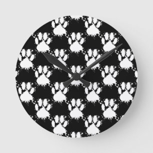 White Dog Paw Pattern met schilderplaat Ronde Klok