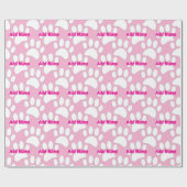 White Dog Paw Print Aangepaste naam Roze Cadeaupapier (Vlak)