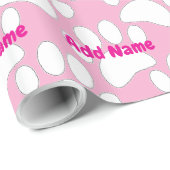 White Dog Paw Print Aangepaste naam Roze Cadeaupapier (Rol Hoek)