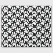 White Dog Paw Print Aangepaste Naam Zwart Cadeaupapier (Vlak)