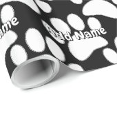 White Dog Paw Print Aangepaste Naam Zwart Cadeaupapier (Rol Hoek)