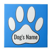 White Dog Paw Print On Blue Add Name Tile Tegeltje (Voorkant)