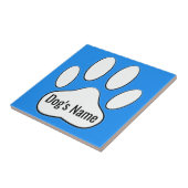 White Dog Paw Print On Blue Add Name Tile Tegeltje (Zijkant)