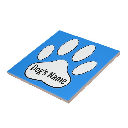 White Dog Paw Print On Blue Add Name Tile Tegeltje (Zijkant)