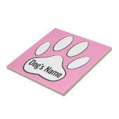 White Dog Paw Print op Roze voeg naamtegel toe Tegeltje (Zijkant)
