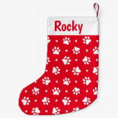 White Dog Paw Prints and Hearts Pattern Kleine Kerstsok (Achterkant)