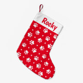 White Dog Paw Prints and Hearts Pattern Kleine Kerstsok (Voorkant (Hangend))