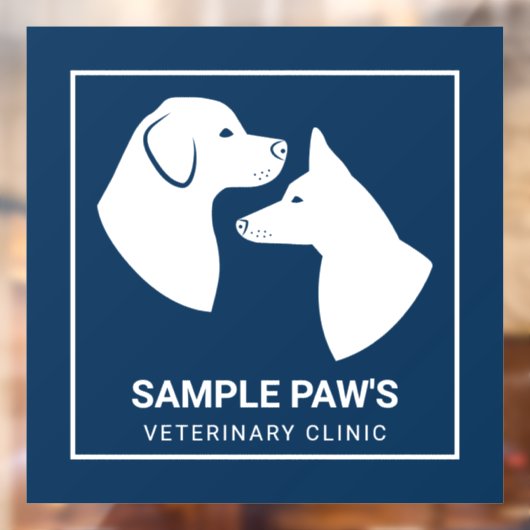 White Dog Silhouettes on Blue - Veterinary Clinic Raamsticker (Vel 2)