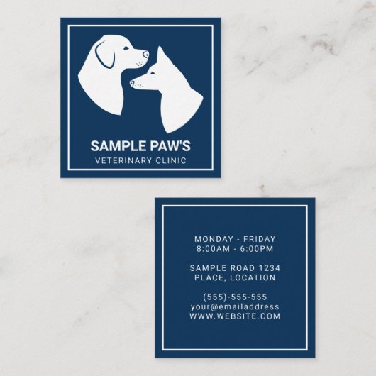 White Dog Silhouettes on Blue - Veterinary Clinic Vierkante Visitekaartje (Voorkant / Achterkant)