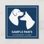 White Dog Silhouettes on Blue - Veterinary Clinic Vierkante Visitekaartje (Voorkant)