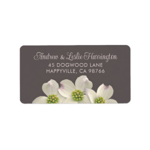 White Dogwood Flowers on Smoke Brown Etiket