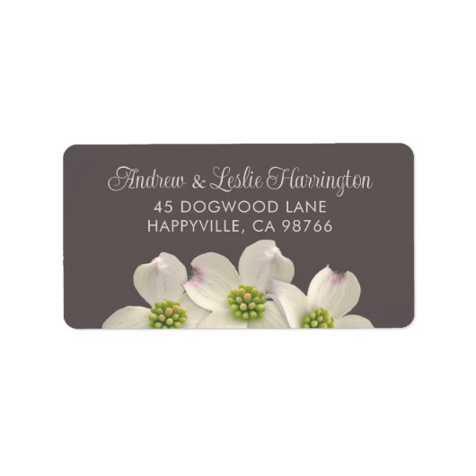 White Dogwood Flowers on Smoke Brown Etiket (Voorkant)