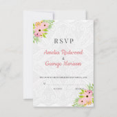 White doily and Flowers RSVP Kaartje (Voorkant)