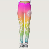 White doily lace Mandalas on a Rainbow ombre Leggings (Voorkant)