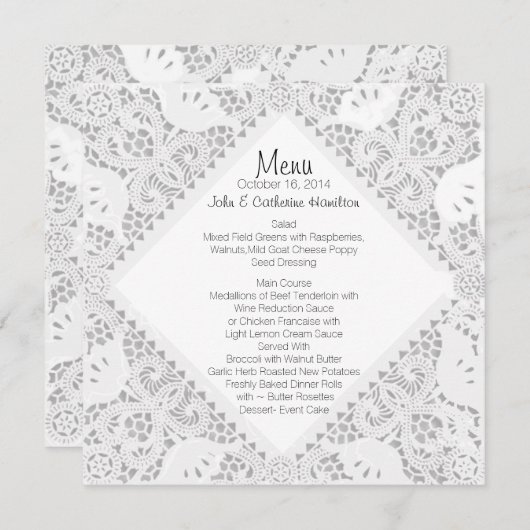 White Doily look Custom Wedding Menu (Voorkant / Achterkant)