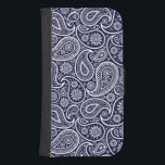 White & Donk Navy Blue  Paisley Pattern Galaxy S4 Portefeuille Hoesje<br><div class="desc">Elegant wit paisleypatroon over donkerblauw-achtergrondkleur die u kunt wijzigen.</div>