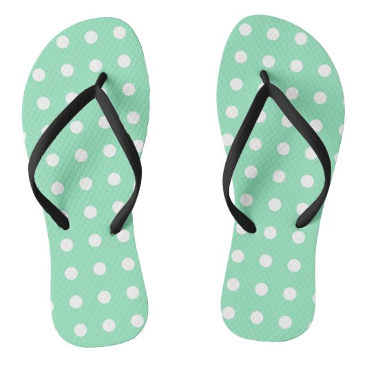 White Dotted Mint Green Modern Trendy Sjabloon Teenslippers (Voetbed)