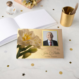 White Double Daffodil Celebration of Life Memorial Gastenboek