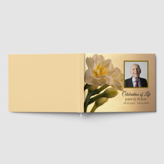 White Double Daffodil Celebration of Life Memorial Gastenboek (Volledig)