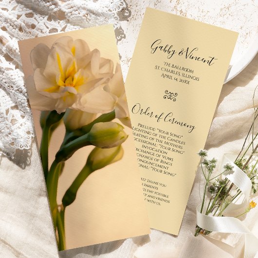 White Double Daffodils Spring Wedding Programme Programmakaart