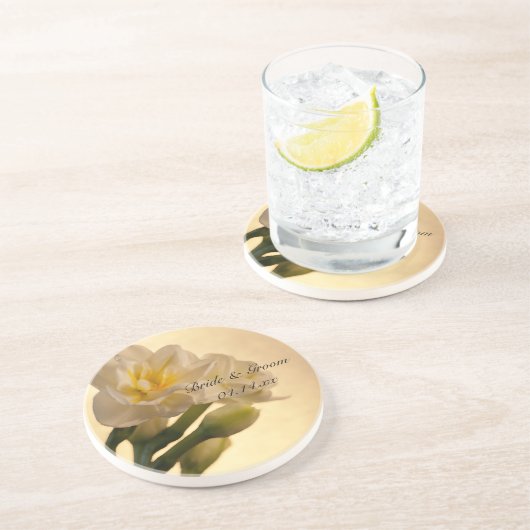 White Double Daffodils Spring Wedding Zandsteen Onderzetter (Zijkant)