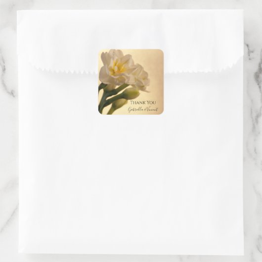 White Double Daffodils Weddenschap Dank je wel voo Vierkante Sticker (Tas)