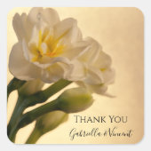 White Double Daffodils Weddenschap Dank je wel voo Vierkante Sticker (Voorkant)