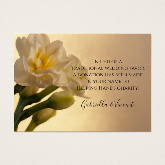 White Double Daffodils Wedding Charity Favor Kaart (Voorkant)