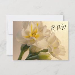 White Double Daffodils Wedding RSVP Response Kaart