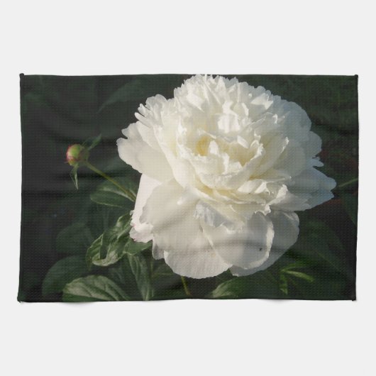 White Double Peonies Kitchen Towel Theedoek (Horizontaal)