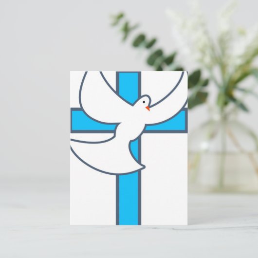 White Dove And Cross Briefkaart (Staand voorkant)