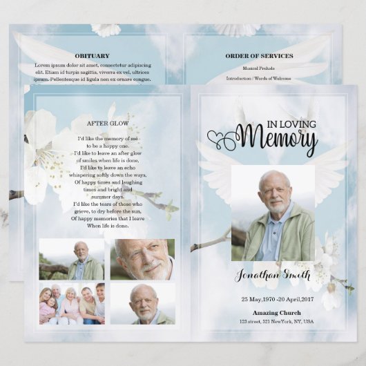 White Dove and Floral Funeral Programme sjabloon (Voorkant / Achterkant)