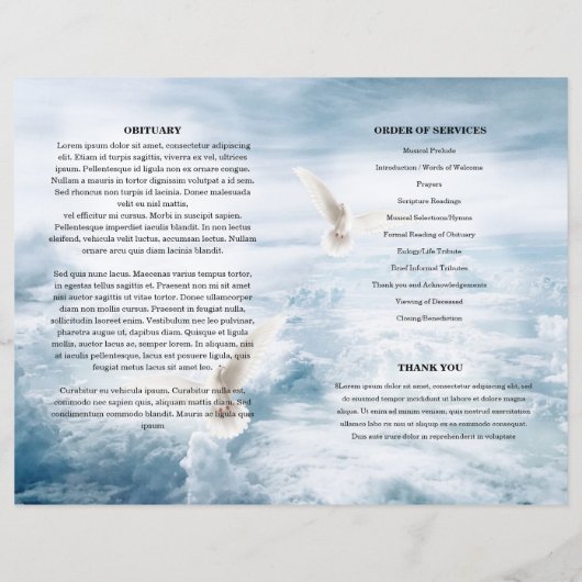 White Dove and Sky Funeral Program sjabloon (Achterkant)