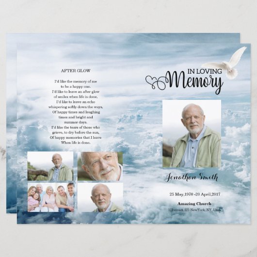 White Dove and Sky Funeral Program sjabloon (Voorkant / Achterkant)