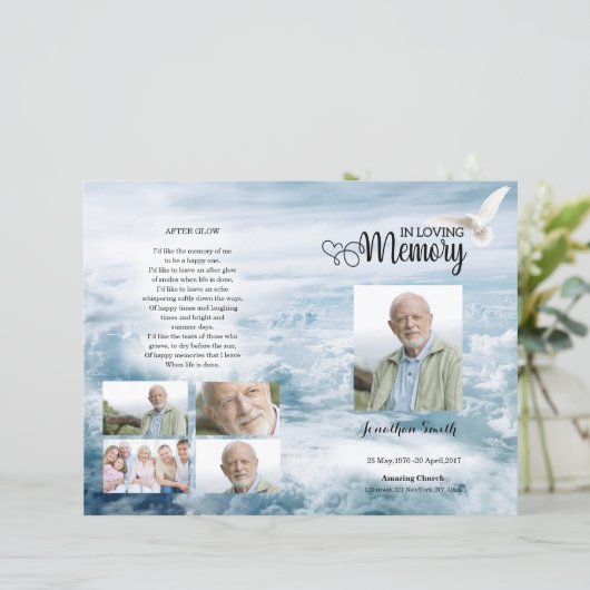 White Dove and Sky Funeral Program sjabloon (Staand voorkant)