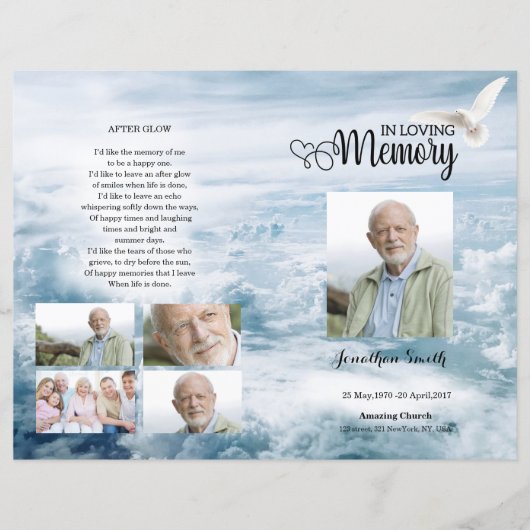 White Dove and Sky Funeral Program sjabloon (Voorkant)