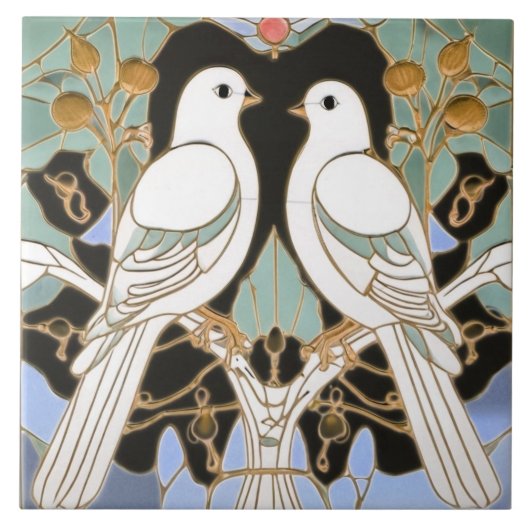 White Dove Birds Art Nouveau Doves Bird Art Deco Tegeltje (Voorkant)