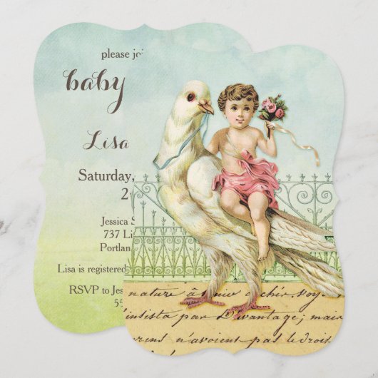 White Dove en Cherub Baby shower 2 Kaart (Voorkant / Achterkant)