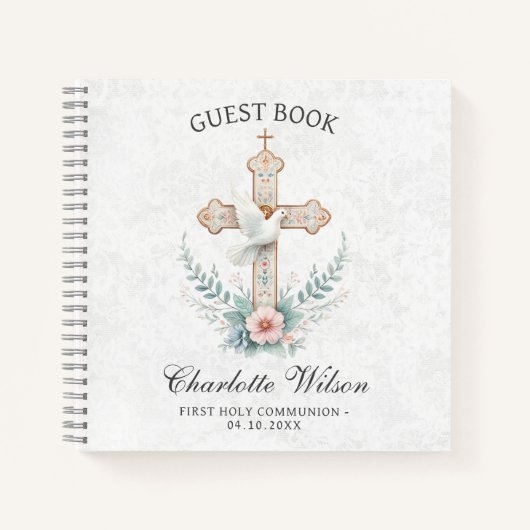 White Dove First Holly Communion Gastenboek Notitieboek (Voorkant)