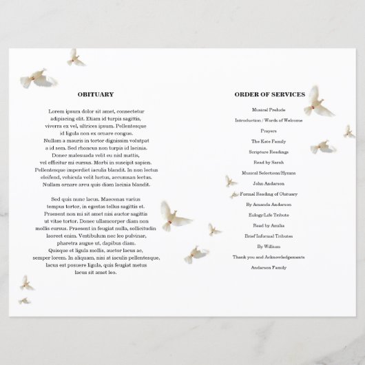 White dove Funeral Program sjabloon (Achterkant)