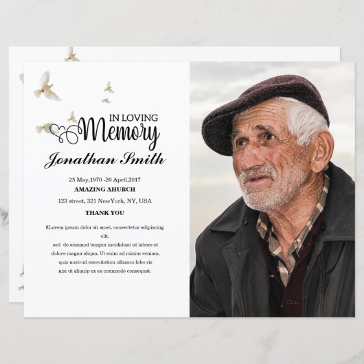 White dove Funeral Program sjabloon (Voorkant / Achterkant)