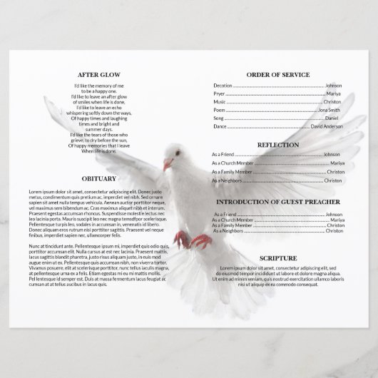 White Dove Funeral Sjabloon (Achterkant)